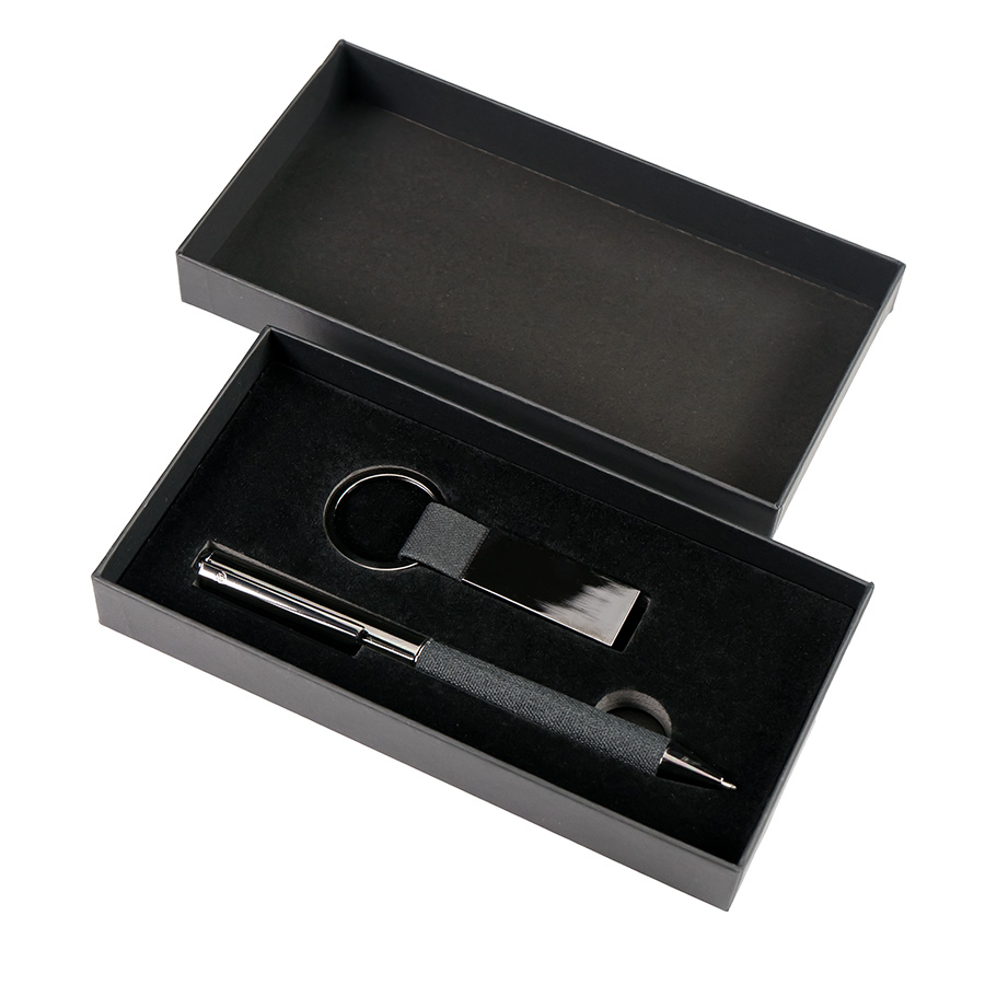 Набор ручка+ брелок COLLISION, черный/темно-серый, металл, пластик, картон