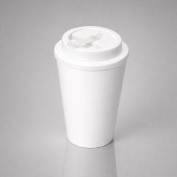 Пластиковый стакан Take away с двойными стенками и крышкой с силиконовым клапаном, 350 мл, белый