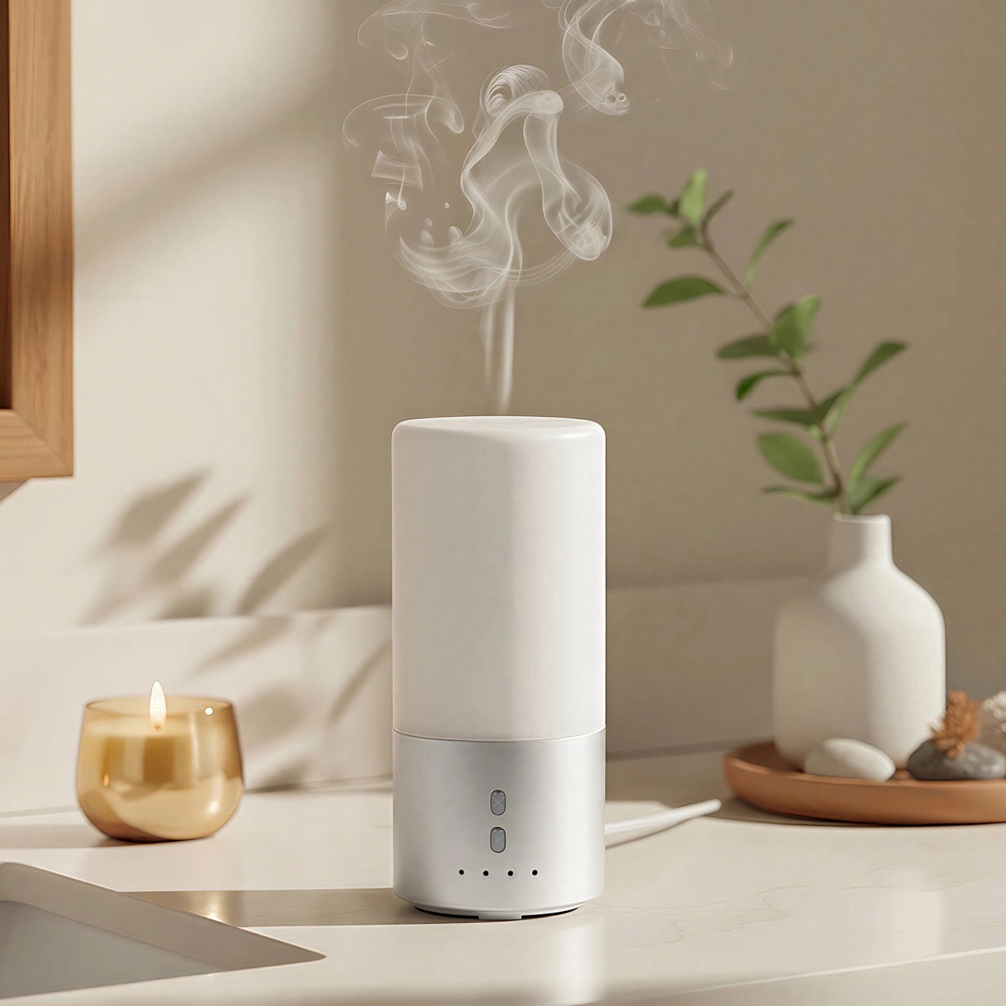 Увлажнитель воздуха с подсветкой Breathe, белый/серебристый