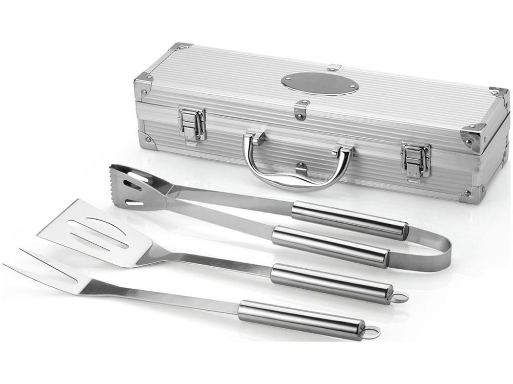 Набор для барбекю в кейсе: лопатка, щипцы, вилка Salvy (P) Набор для барбекю в кейсе: лопатка, щипцы, вилка Salvy (P)