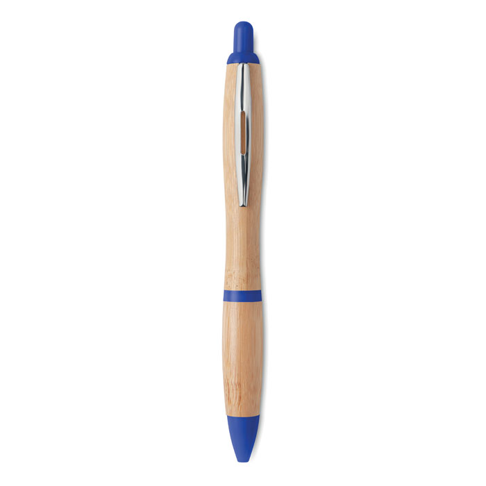 Ручка шариковая из бамбука и пластика синего цвета