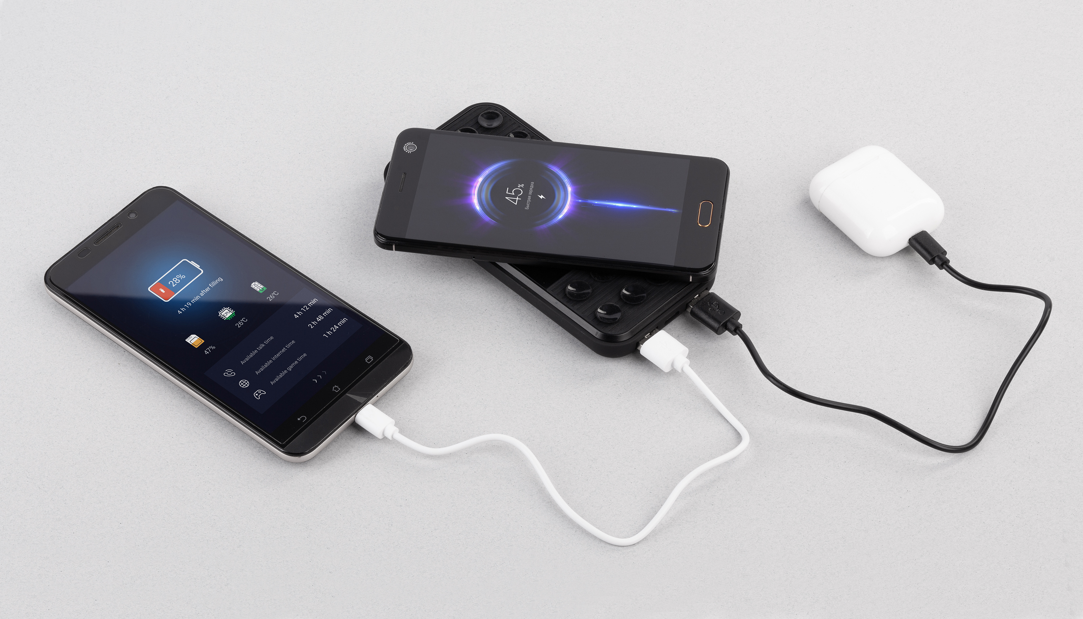 Беспроводное зарядное устройство "Sticky SOFTTOUCH", 10000 mAh с подсветкой логотипа и присосками Беспроводное зарядное устройство "Sticky SOFTTOUCH", 10000 mAh с подсветкой логотипа и присосками