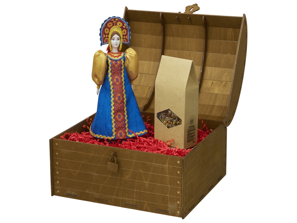 Подарочный набор: кукла фарфоровая, чай Малина с мятой, синий