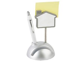 Подставка для визиток и ручки с держателем для бумаги Домик, серебристый/белый (Р)